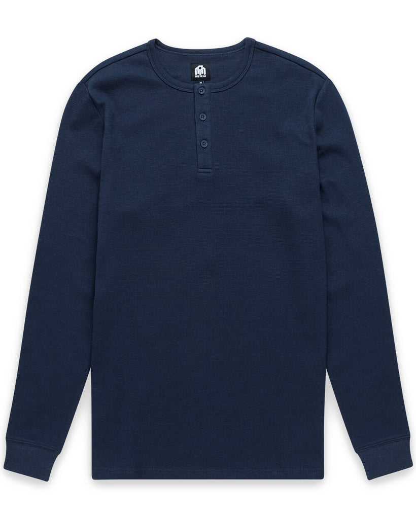 Long Sleeve Waffle Knit Henley - Non-Branded-Navy-Regular-Mock--Zac---L