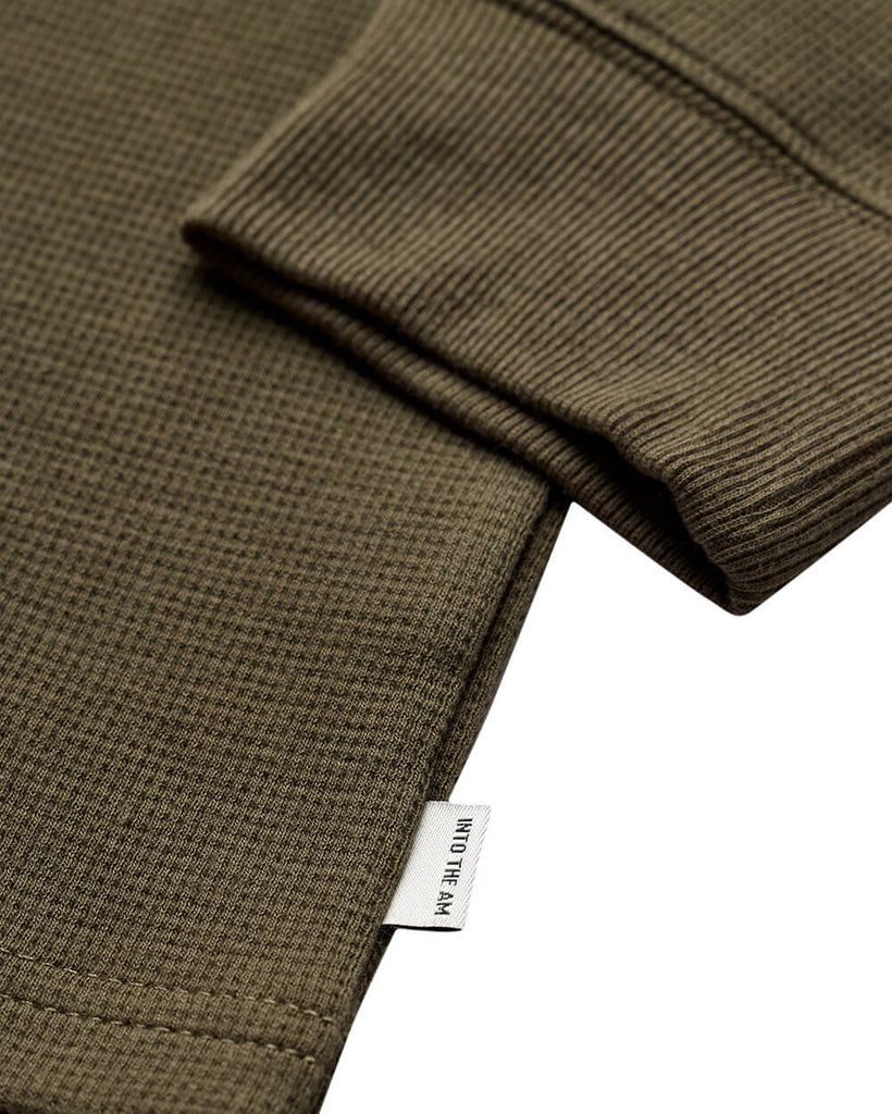 Long Sleeve Waffle Knit Henley - Non-Branded-Olive Green-Regular-Detail--Zac---L