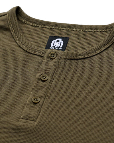 Long Sleeve Waffle Knit Henley-Olive Green-Full--Model---M-Regular