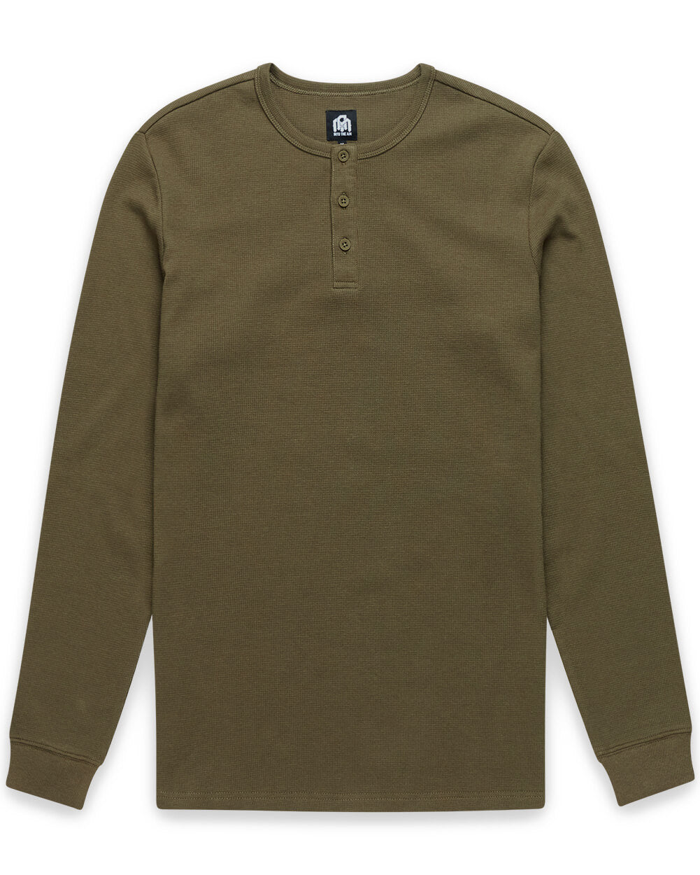 Long Sleeve Waffle Knit Henley - Non-Branded-Olive Green-Regular-Mock--Zac---L