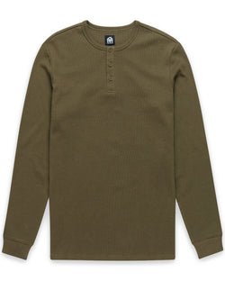 Long Sleeve Waffle Knit Henley - Non-Branded-Olive Green-Regular-Mock--Zac---L