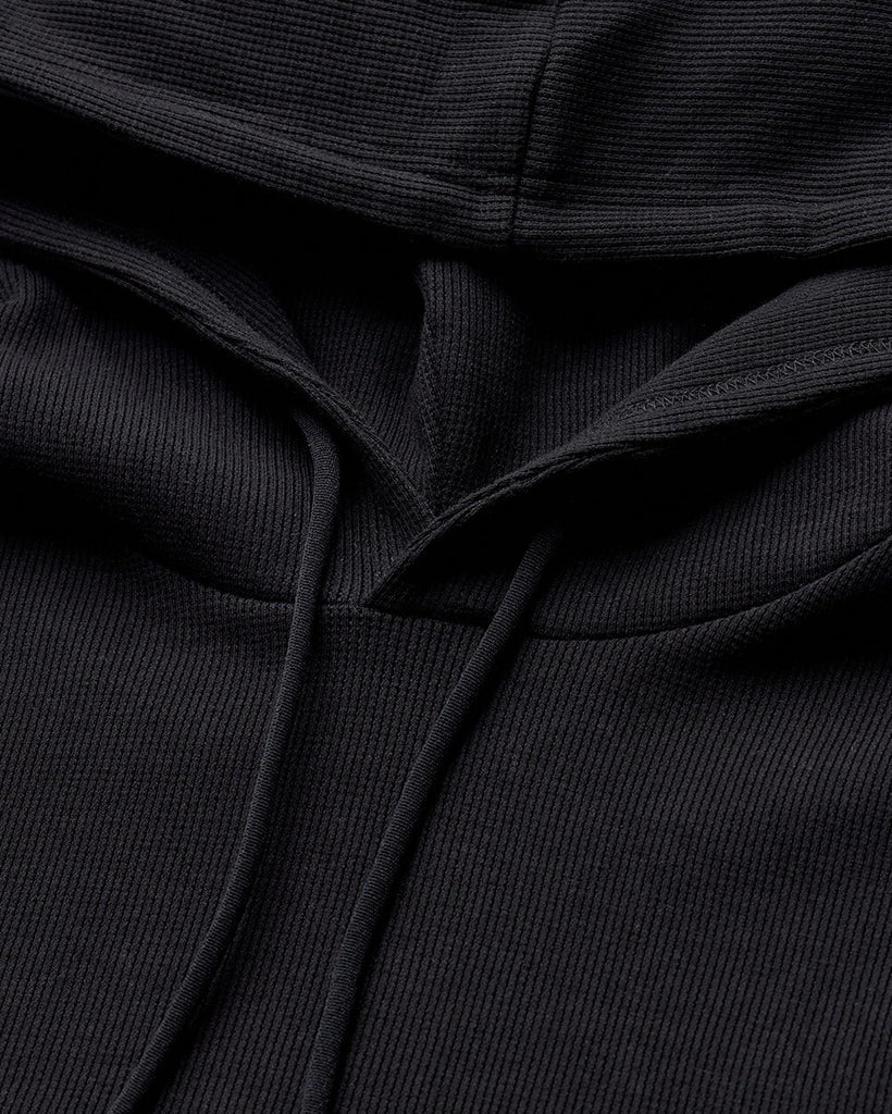 Waffle Knit Pullover Hoodie - Non-Branded-Black-Regular-Detail2--Zac---L