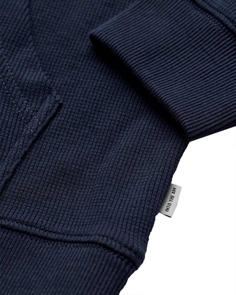 Waffle Knit Pullover Hoodie - Non-Branded-Navy-Regular-Detail--Zac---L