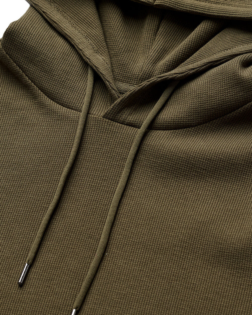 Waffle Knit Pullover Hoodie - Non-Branded-Olive Green-Regular-Detail2--Zac---L