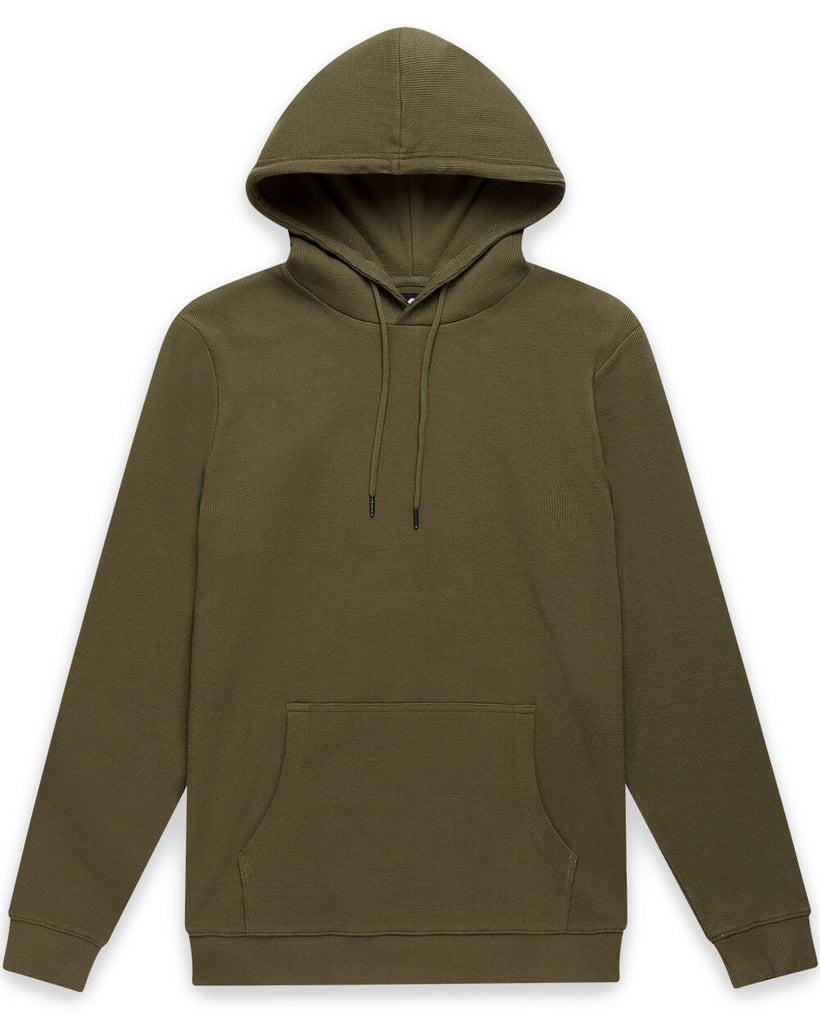 Waffle Knit Pullover Hoodie - Non-Branded-Olive Green-Regular-Mock--Zac---L