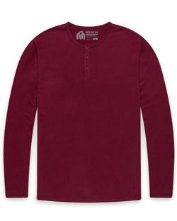 Long Sleeve Henley Tee - Non-Branded-Dark Maroon-Regular-Mock--Zac---L