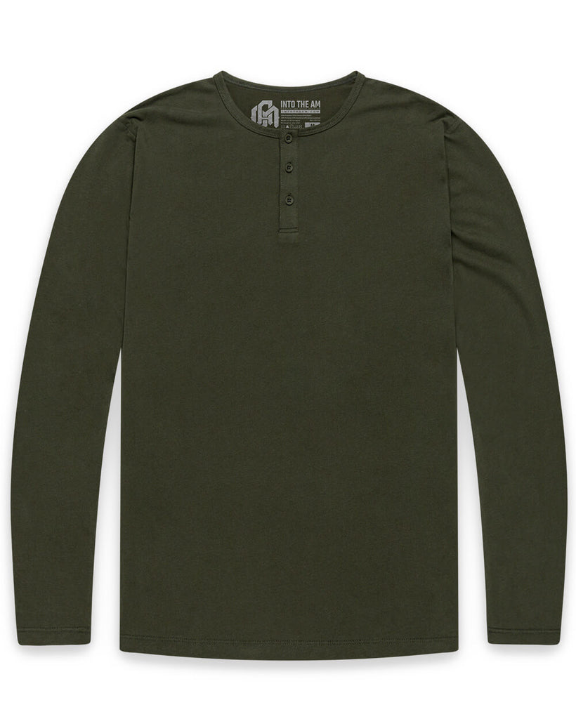 Long Sleeve Henley Tee - Non-Branded-Midnight Olive-Regular-Mock--Zac---L