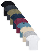9 Pack Basic Tee - Non-Branded-Black/Charcoal/Cream/Dark Heather Gray/Heather Maroon/Indigo/Midnight Navy/Military Green/White-Regular-Mock--Model---L
