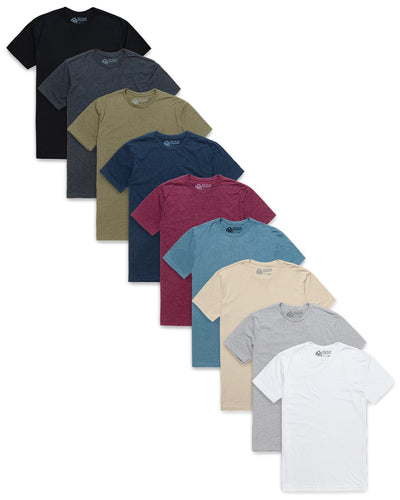 9 Pack Basic Tee - Non-Branded-Black/Charcoal/Cream/Dark Heather Gray/Heather Maroon/Indigo/Midnight Navy/Military Green/White-Regular-Mock--Model---L