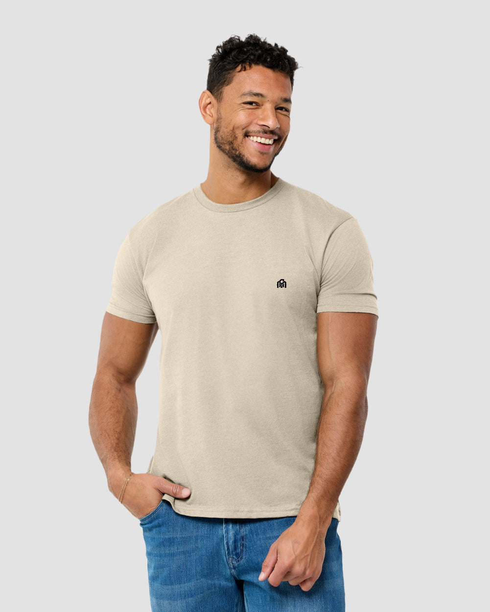 Basic Tee - Branded-Cream-Tall-Regular-Front--Model---L