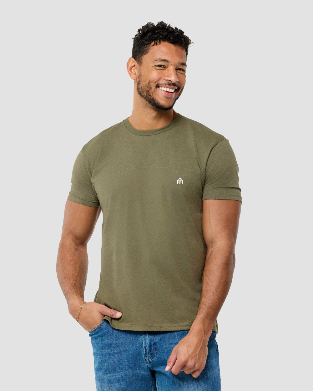 Basic Tee - Branded-Olive Green-Reg-Regular-Front--Model---L