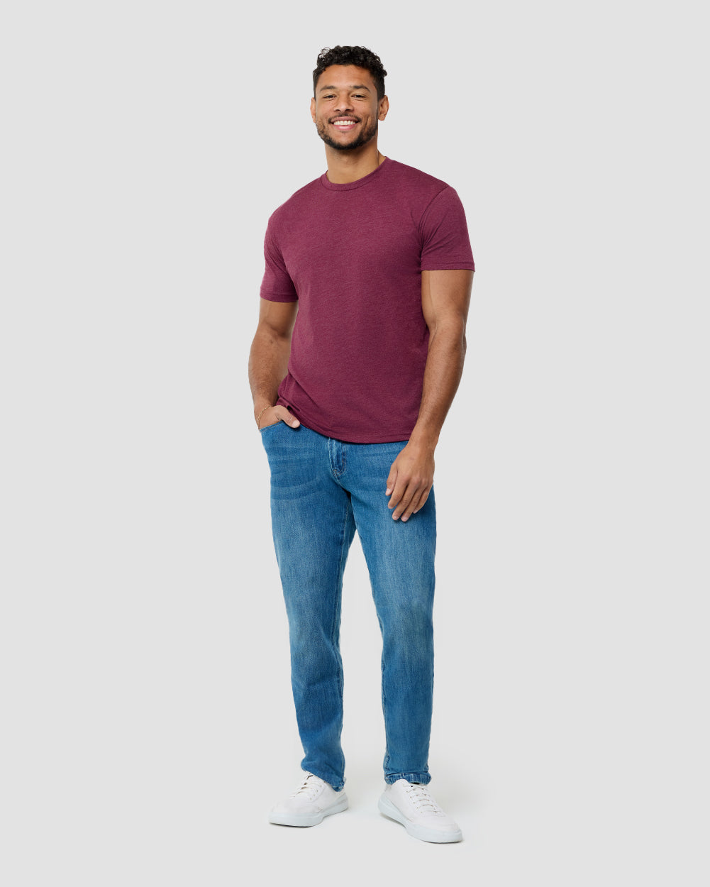 Basic Tee - No Logo-Heather Maroon-Reg-Regular-Full--Model---L