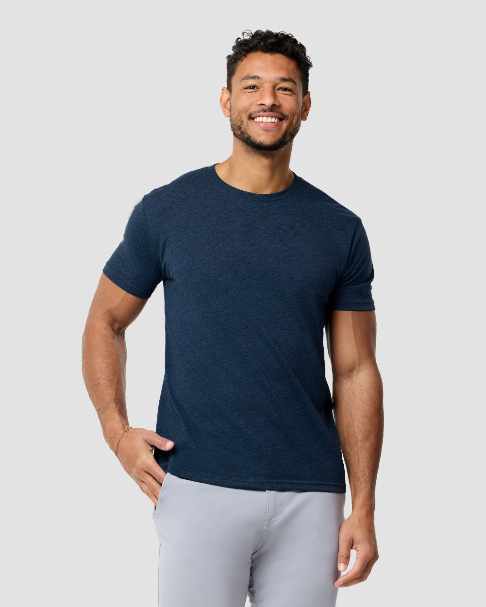 Basic Tee - No Logo-Navy-Reg-Regular-Front--Model---L