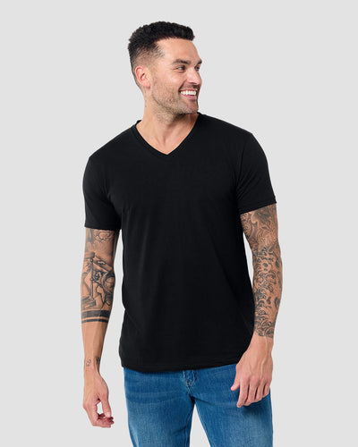 V-Neck Tee - Non-Branded-Black-Regular-Front--Model---L