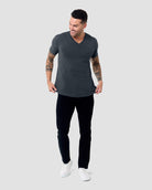 V-Neck Tee - Non-Branded-Charcoal-Regular-Full--Model---L