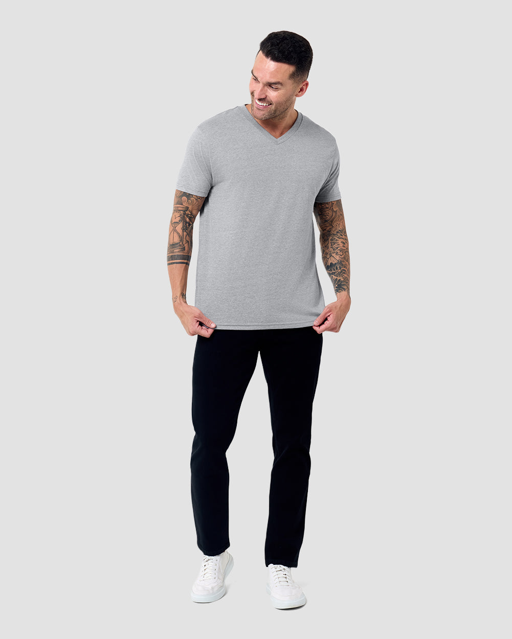 V-Neck Tee - Non-Branded-Grey-Tall-Regular-Full--Model---L