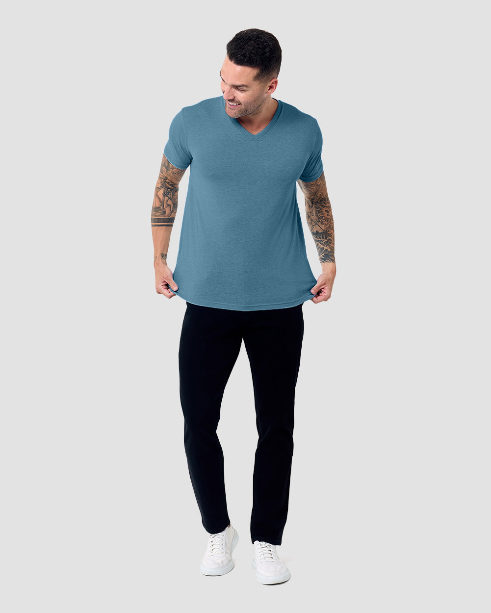 V-Neck Tee - Non-Branded-Indigo-Tall-Regular-Full--Model---L