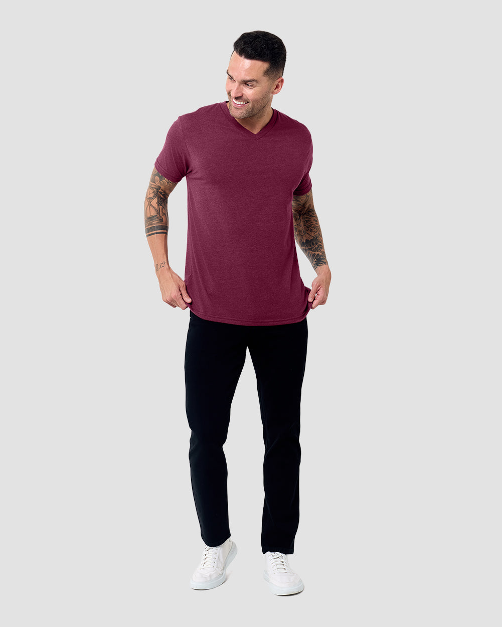 V-Neck Tee - Non-Branded-Maroon-Regular-Full--Model---L