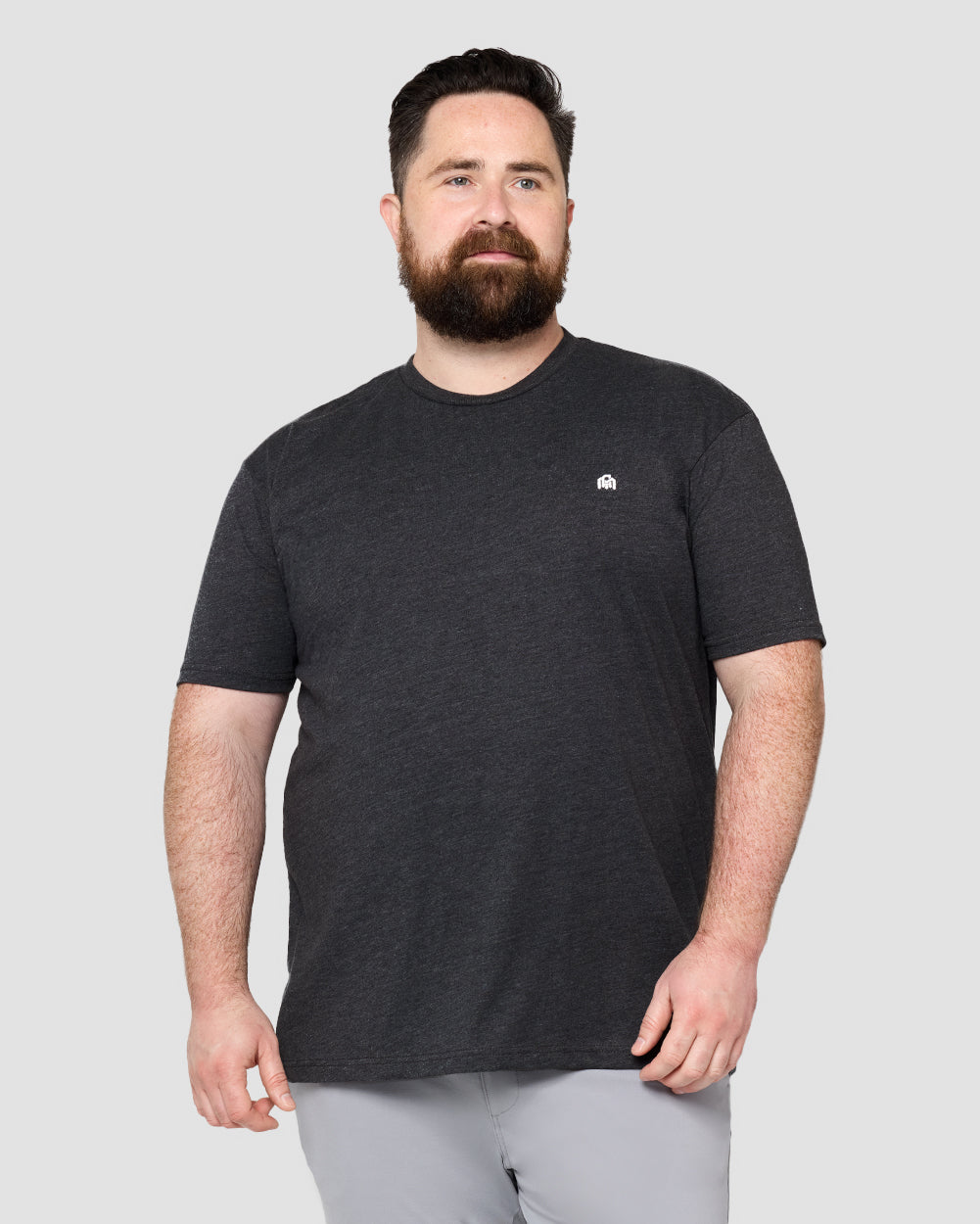 Basic Tee - Branded-Charcoal-Front--Model---M-Plus