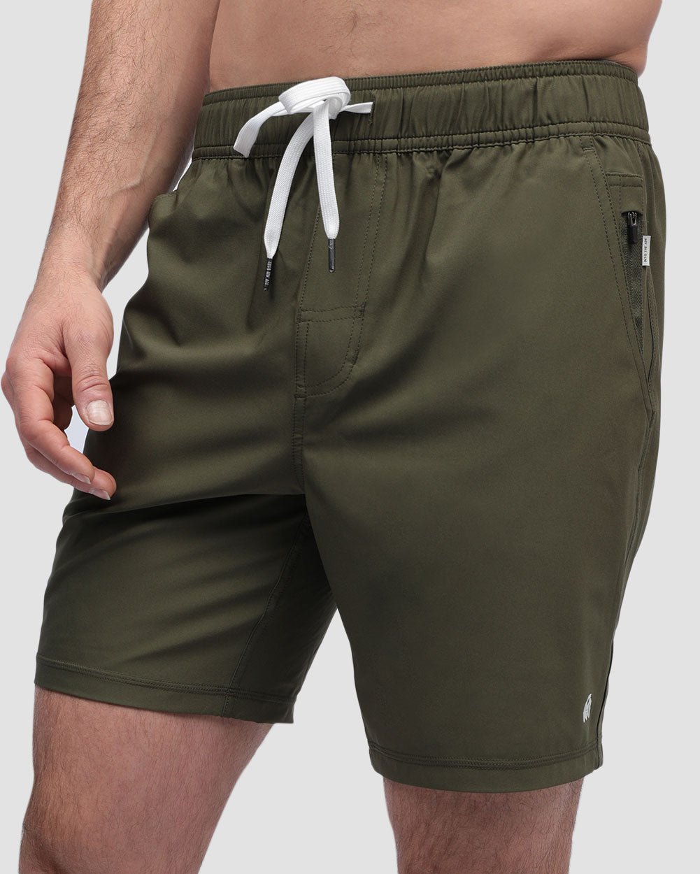 Active Shorts - Branded-Dark Olive-Regular-Front--Model---L