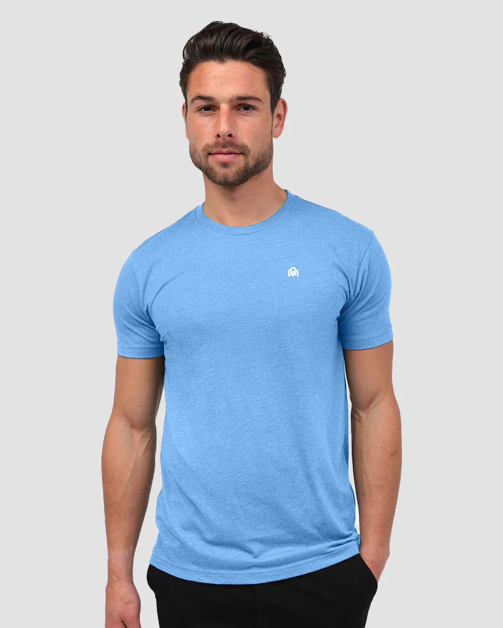 Basic Tee - Branded-Heather Columbia Blue-Tall-Regular-Front--Model---L