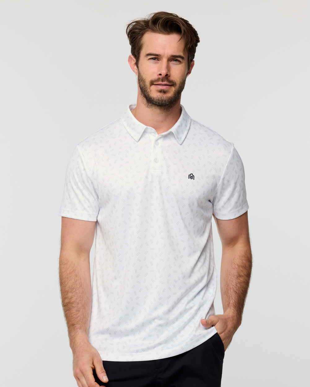 Performance Polo - Branded-White Dashes-Regular-Front--Alex---M