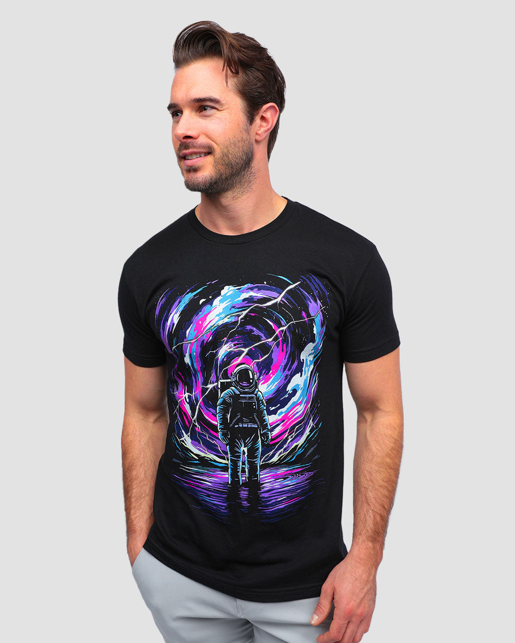 Cosmic Surge Tee-Black-Regular-Front--Model---L