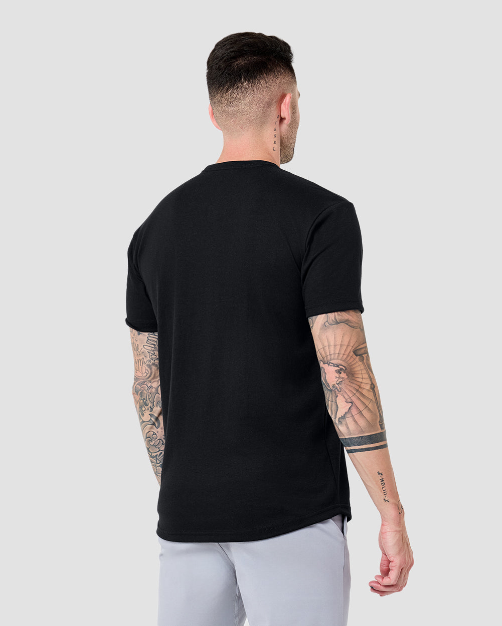 Curved Hem Tee-Black-Regular-Back--Model---L