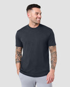 Curved Hem Tee-Charcoal-Regular-Front--Model---L