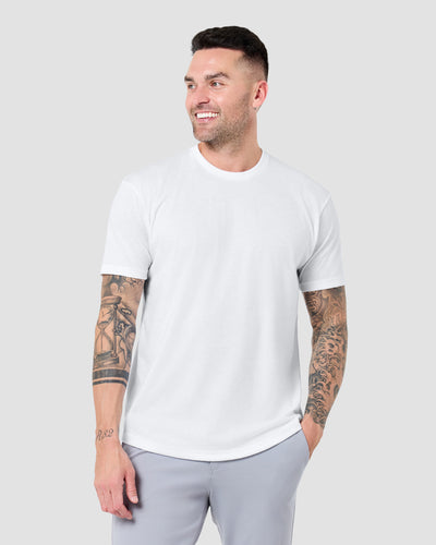 Curved Hem Tee-White-Regular-Front--Model---L