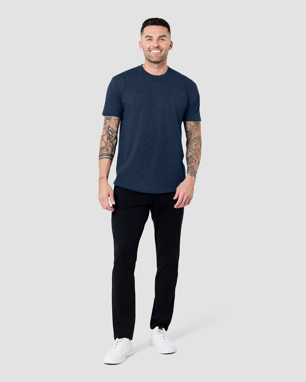 Curved Hem Tee-Navy-Regular-Full--Model---L