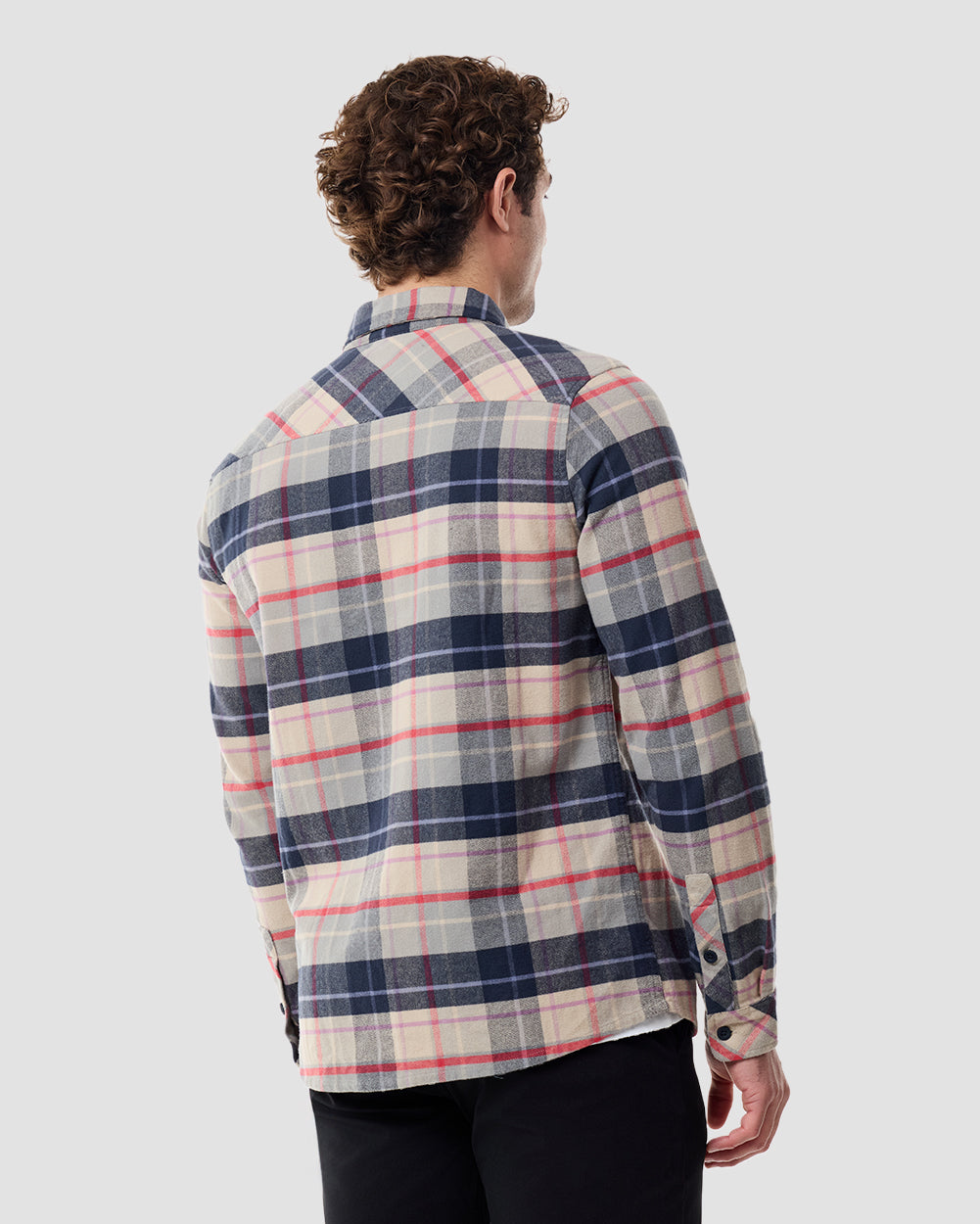 Fairbanks Flannel-Beige Multi Plaid-Regular-Back--Model---L