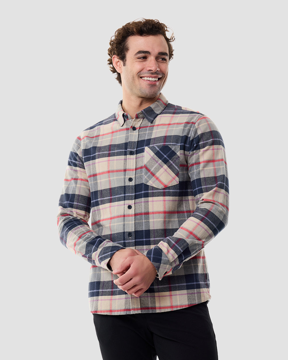 Fairbanks Flannel-Beige Multi Plaid-Regular-Front--Model---L