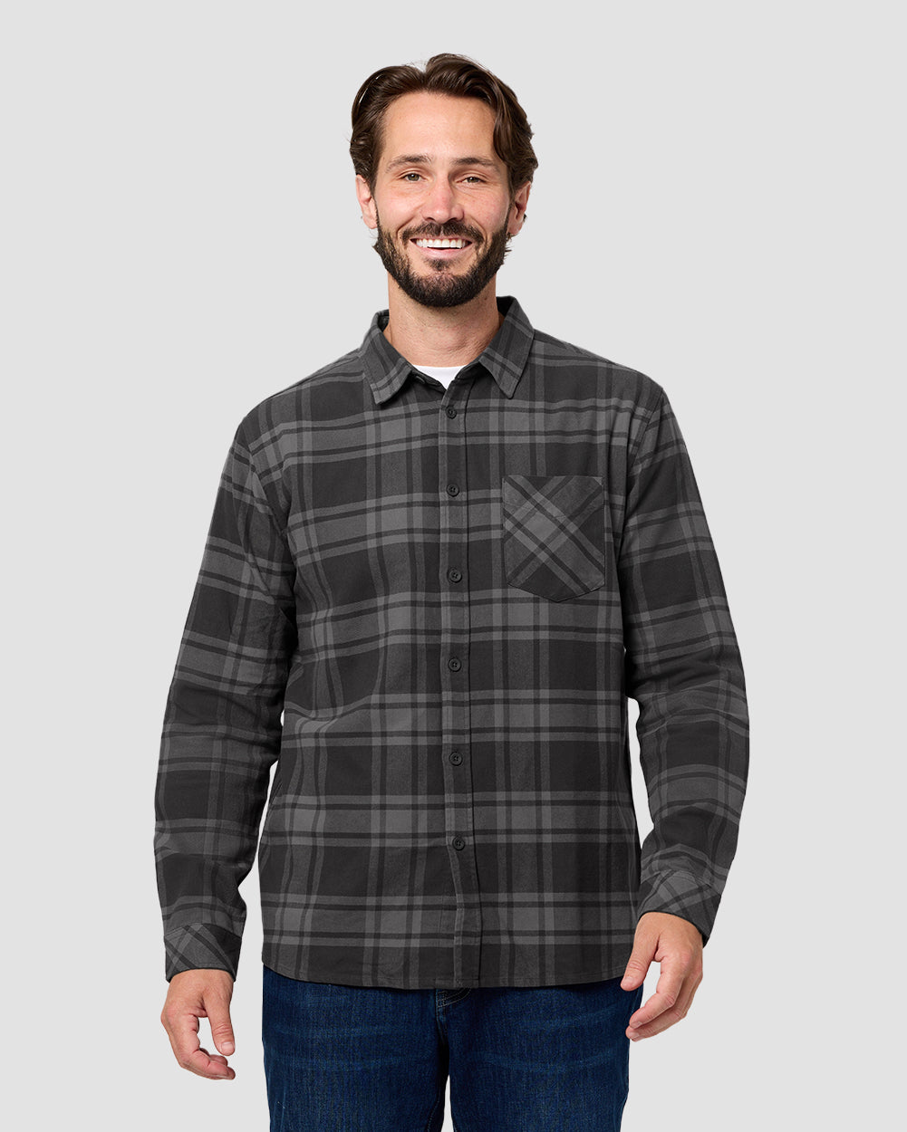 Fairbanks Flannel-Charcoal Two-Color Plaid-Regular-Front--Model---L