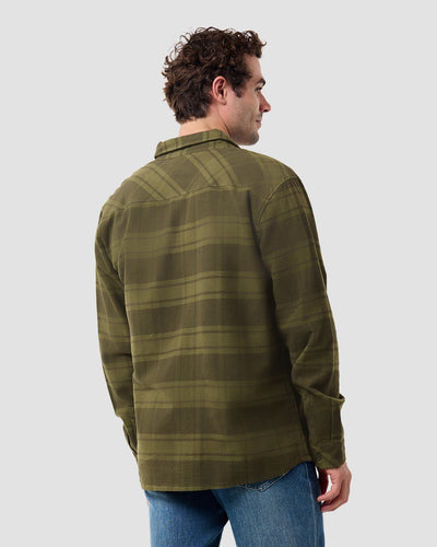 Fairbanks Flannel-Dark Olive-Regular-Back--Model---L