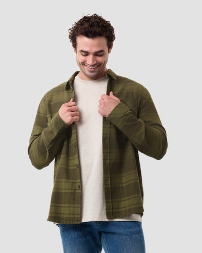 Fairbanks Flannel-Dark Olive-Regular-Front--Model---L