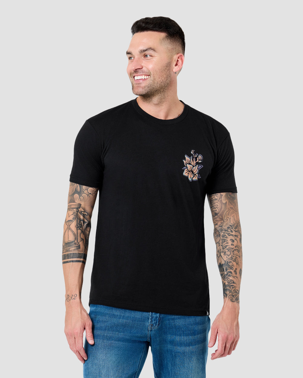 Sea Petals Tee-Black-Regular-Front--Model---L