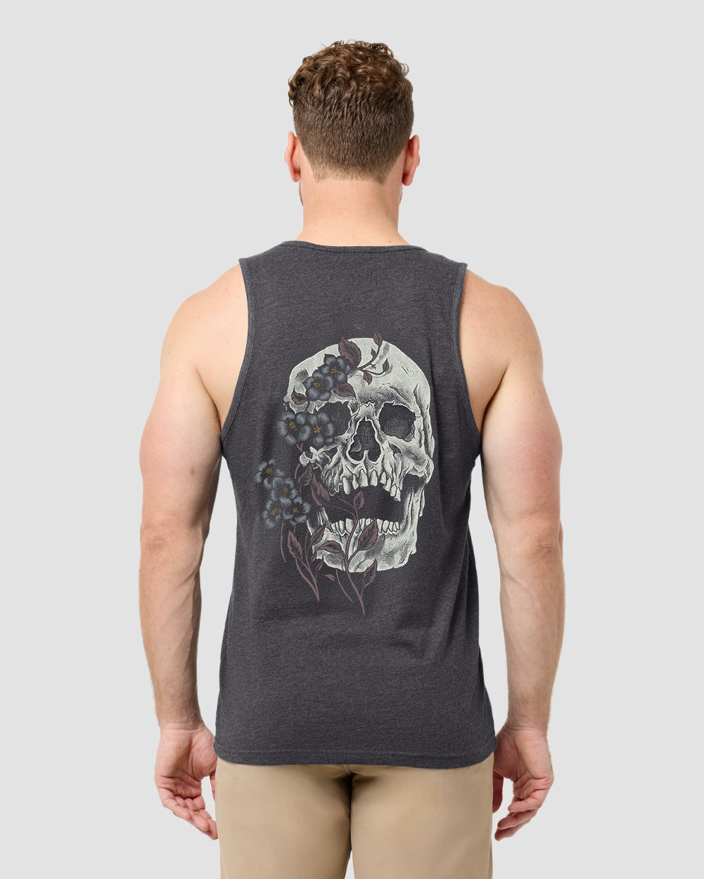 Bone Blossom Tank-Charcoal-Regular-Front--Model---L