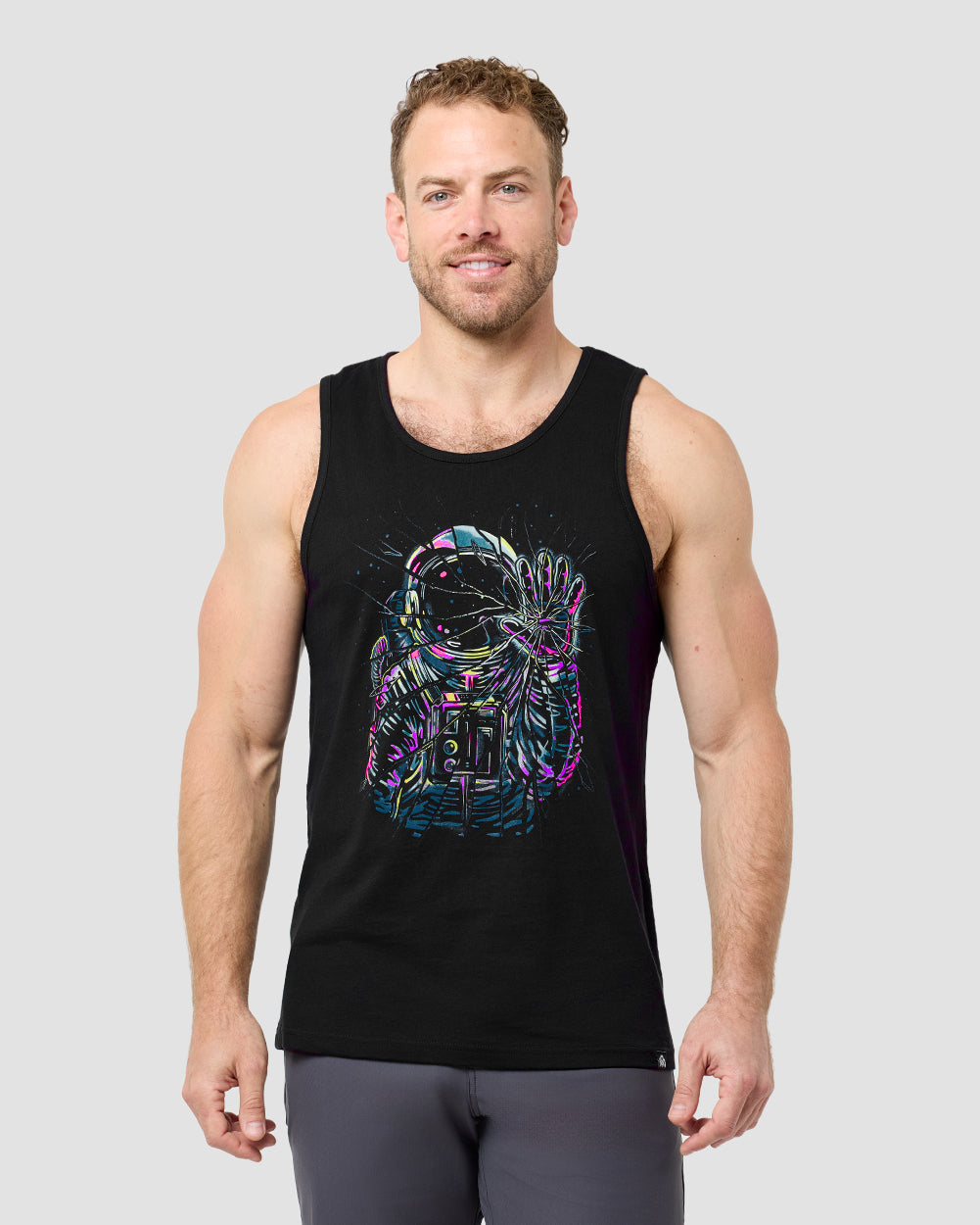 Cosmic Fracture Tank-Black-Regular-Front--Model---L