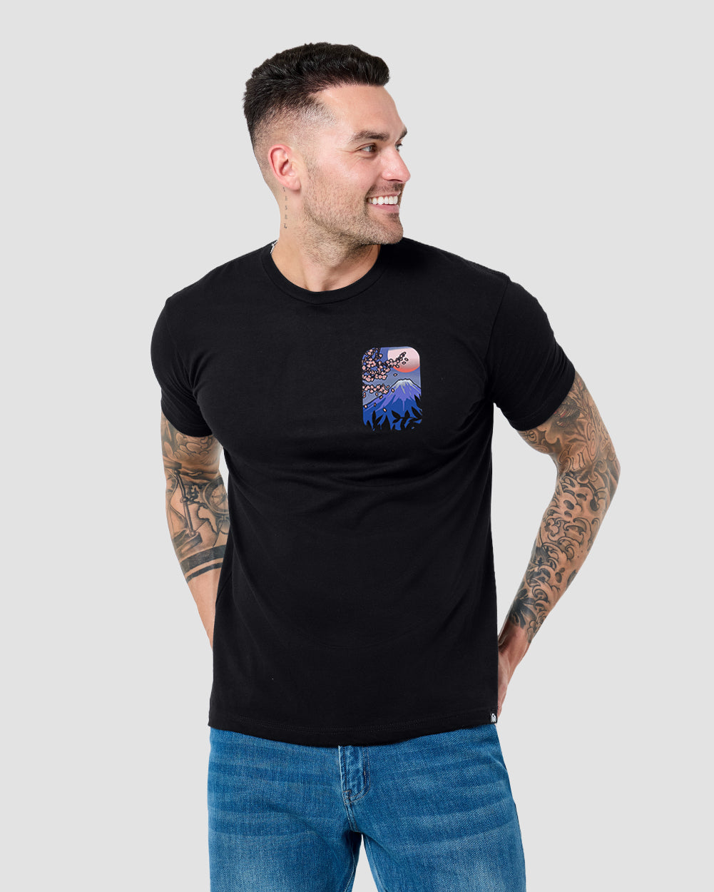 Fuji Bloom Tee-Black-Regular-Front--Model---L