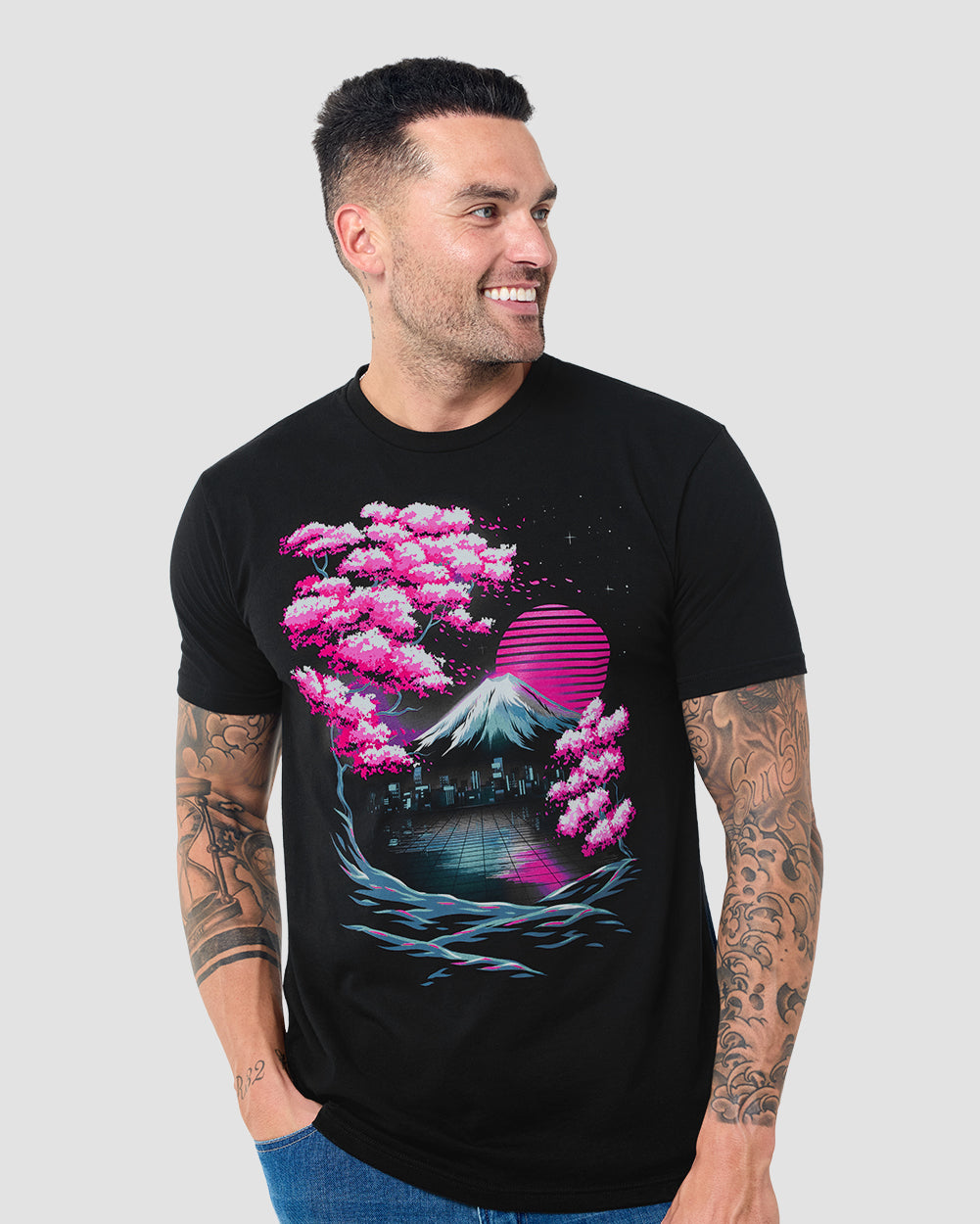Neon Horizon Tee-Black-Regular-Front--Model---L