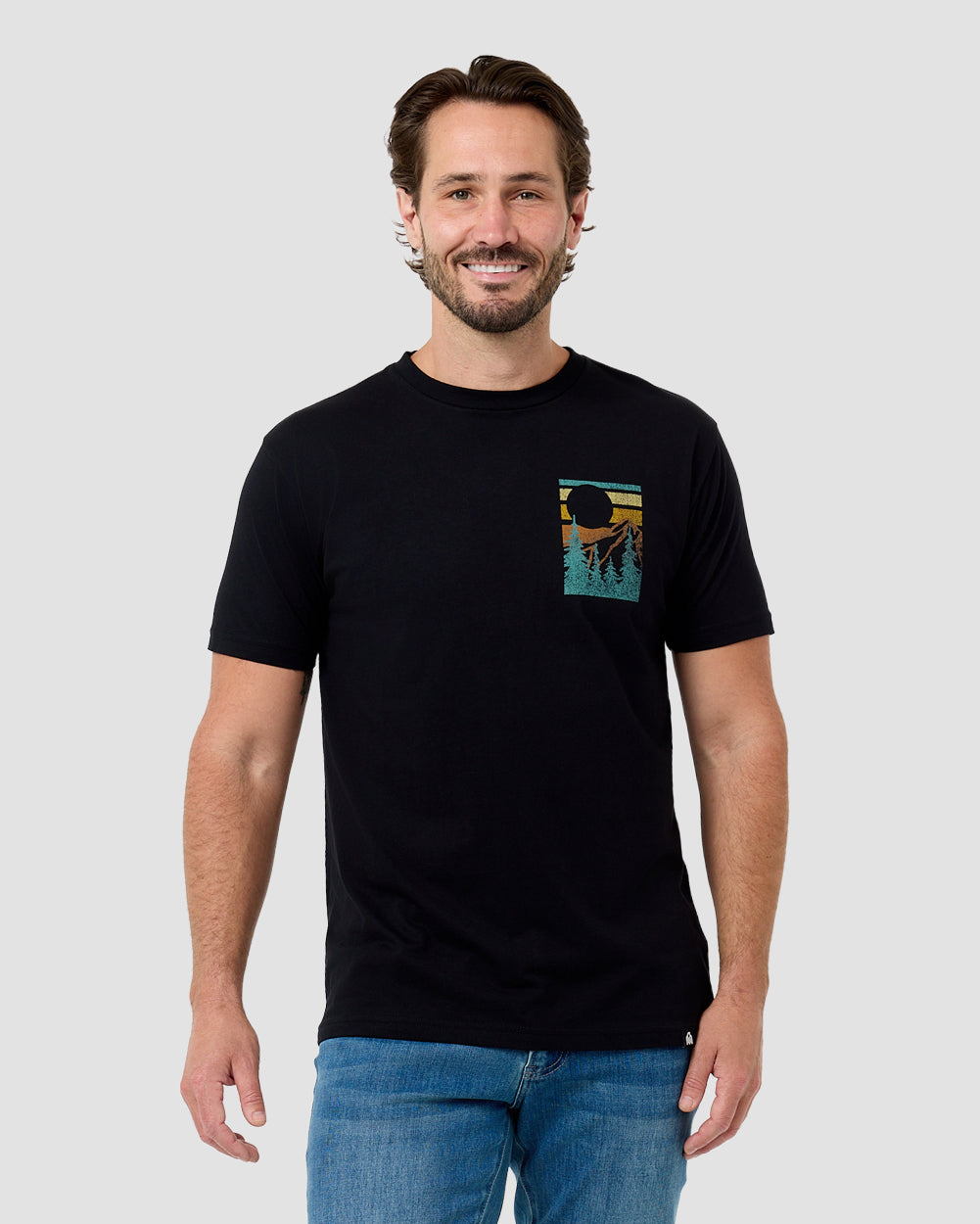 Retro Pines Tee-Black-Regular-Front--Model---L