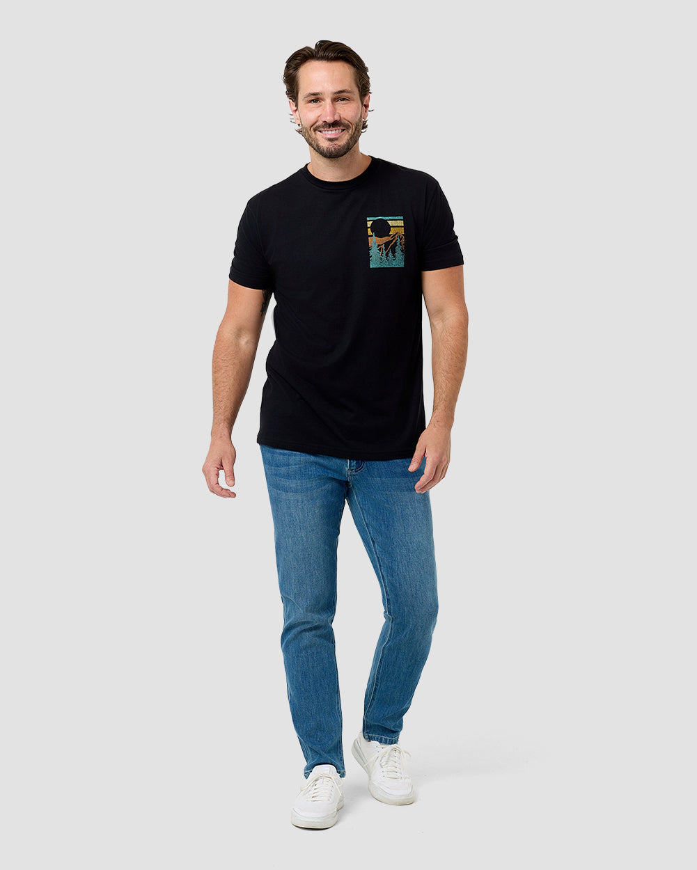 Retro Pines Tee-Black-Regular-Full--Model---L