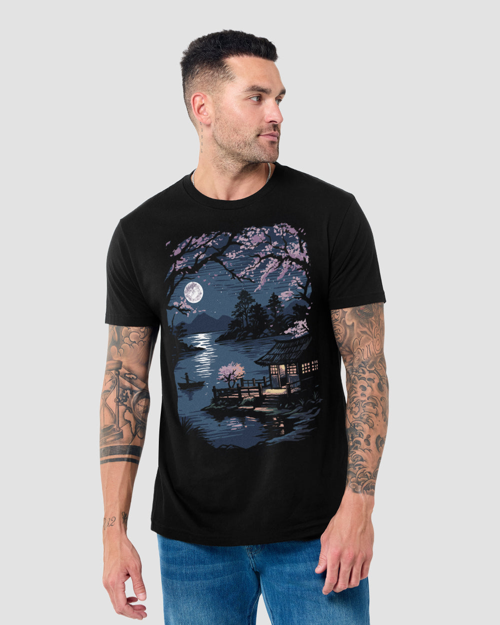 Zen Reflections Tee-Black-Regular-Front--Model---L