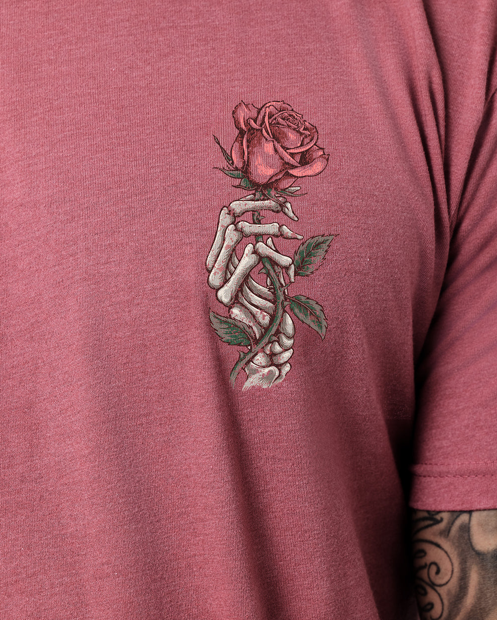 Rose Remains Tee-Heather Mauve-Regular-Detail--Model---L