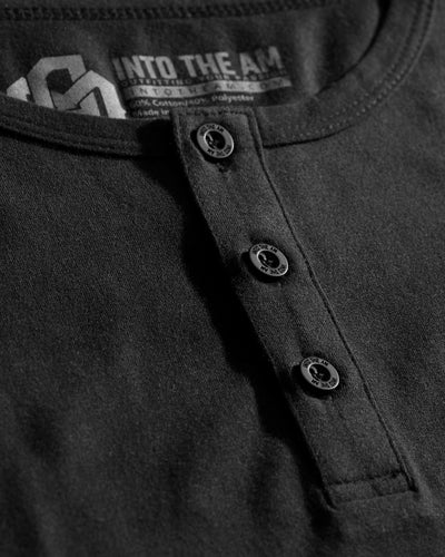 Long Sleeve Henley Tee - Branded-Black-Macro 1
