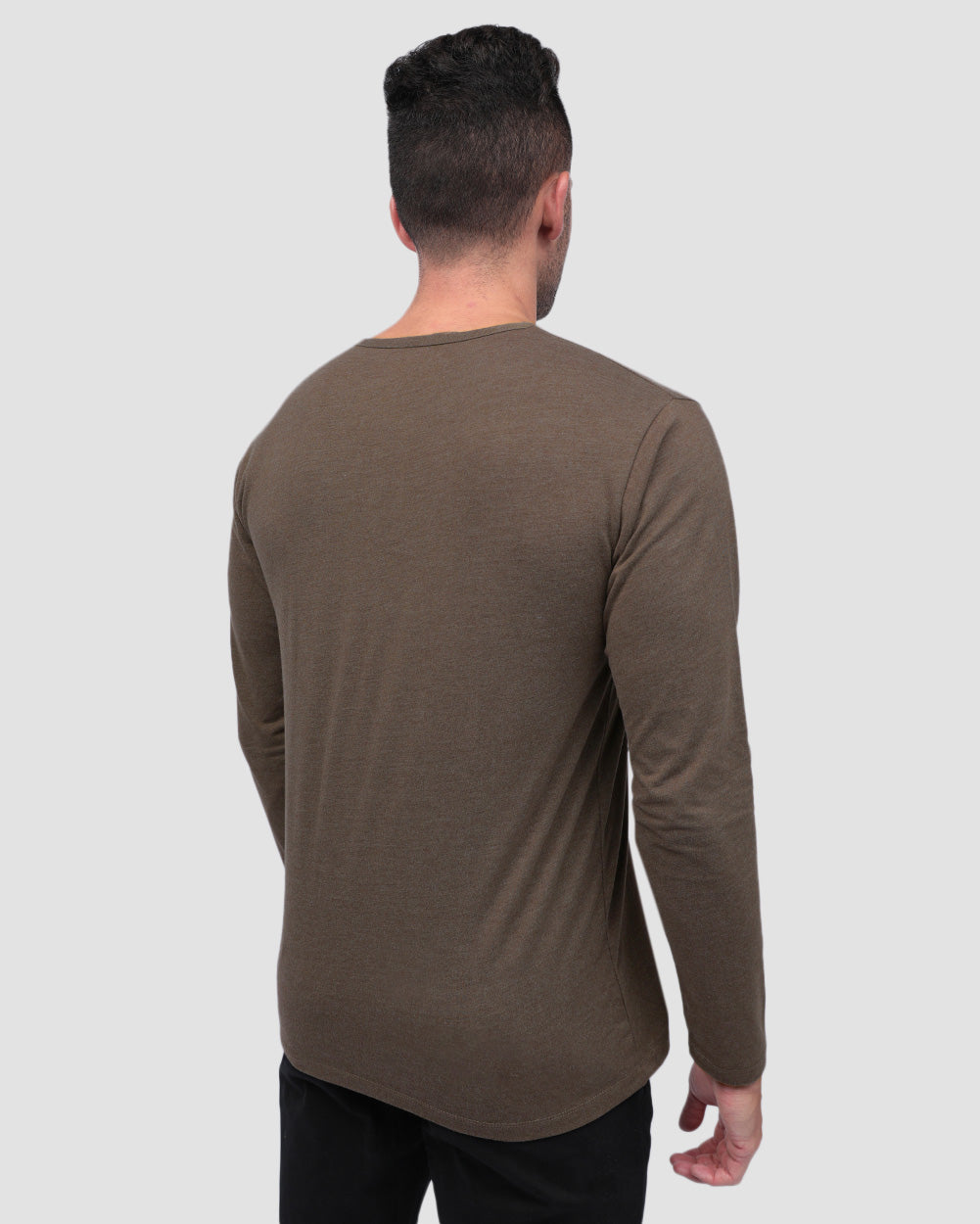 Long Sleeve Henley Tee - Non-Branded-Brown-Regular-Back--Model---L