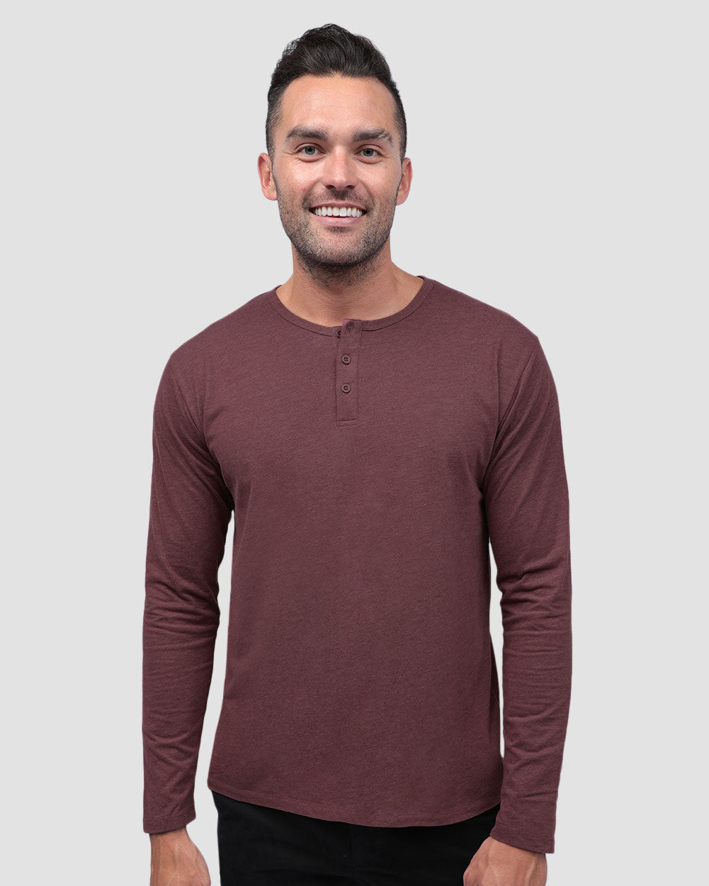 Long Sleeve Henley Tee - Non-Branded-Maroon-Regular-Front--Model---L