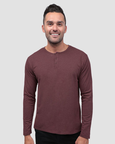 Long Sleeve Henley Tee - Non-Branded-Maroon-Regular-Front--Model---L