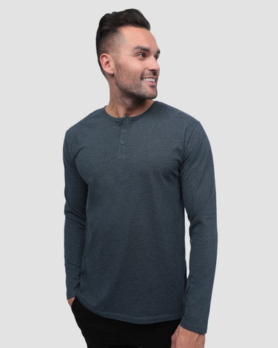 Long Sleeve Henley Tee - Non-Branded-Olive Green-Regular-Front--Model---L